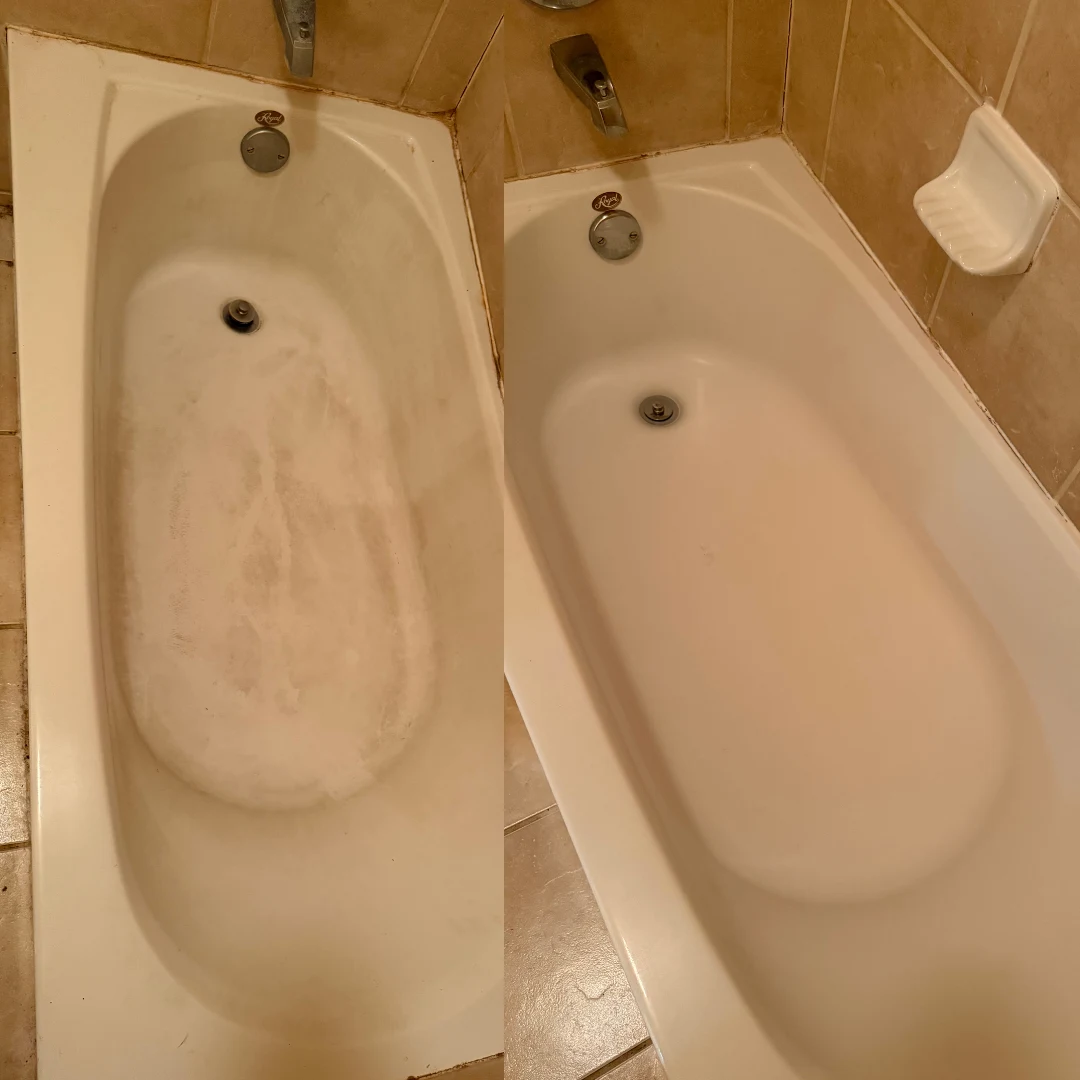 Bathtub before cleaning on the left and after cleaning on the right — Move-Out Cleaning in Katy, TX